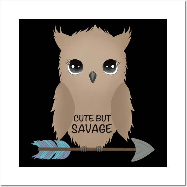 Kawaii Owl on Arrow - Cute but Savage Wall Art by MadelaneWolf 